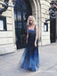 Sparkly Chic Ombre Blue Sequins Simple Long Cheap Prom Dresses, TYP1735
