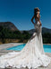 Mermaid Style Lace V-neck Court Train Beach Wedding Dresses, TYP1371
