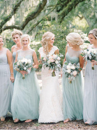 Long Tulle Mint Green Bridesmaid Dresses Modest Mother of Bride Dress Plus Size, TYP1207