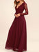 A-line Burgundy Chiffon Long Sleeves Lace Bridesmaid Dresses, TYP1231