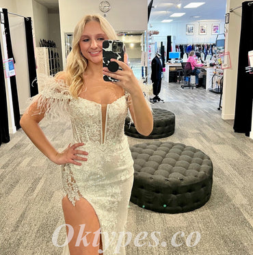 Elegant Lace And Tulle Cold Shoulder Sleeveless Side Slit Mermaid Long Prom Dresses,PDS0774