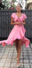 Pink V Neck Short Sleeve High Low Bridesmaid Dresses With Ruched, TYP1874