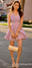 A-Line Spaghetti Straps Short Lilac Chiffon Cheap Appliqued Homecoming Dresses, TYP2039