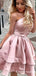 Princess A Line One Shoulder Pink Short Homecoming Dresses, TYP2026