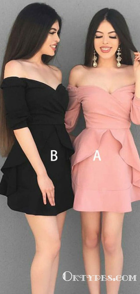 A-Line Long Sleeve Off-the-Shoulder Short Homecoming Dresses, TYP2017