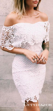 Sexy Off-shoulder Short White Cocktail Homecoming Dresses With Ruffles, TYP2024