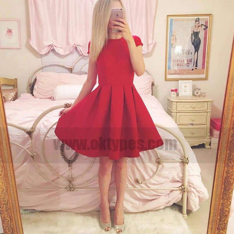 Short Sleeves Simple Cheap Short Red Homecoming Dresses Online, TYP0785