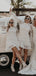 Charming Round Neck Long Sleeves White Lace Short Cheap Bridesmaid Dresses, BDS0053