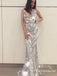 Mermaid Spaghetti Straps Long Silver Prom Dresses with Beading, TYP1826
