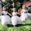 Round Neck Short Sleeves Silver Cute Cheap Flower Girl Dress with Sequins, TYP1006