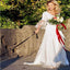 Simple V-Neck Long Sleeves Satin Wedding Party Dresses with Lace, TYP1057