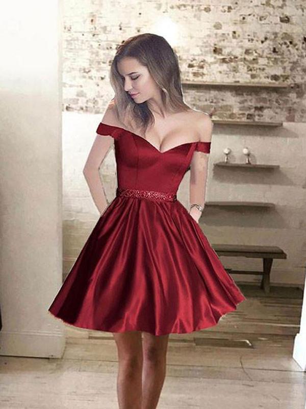 Simple Off Shoulder Red Short Cheap Homecoming Dresses 2018, CM431 Oktypes Simple Off Shoulder Red Short Cheap Homecoming Dresses 2018, CM431 Oktypes