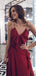 Sexy Burgundy Spaghetti Straps Ruffles A-Line Prom Dresses Online, TYP1382