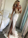 Mermaid Deep V-Neck Backless Floor-Length Prom Dresses with Beading Split, TYP1194