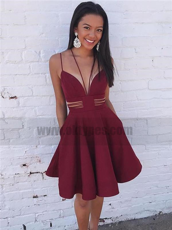 Dark Red Unique Simple Cheap Short Homecoming Dresses Online, TYP0802