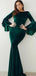 Mermaid Bateau Flare Sleeves Long Cheap Green Velvet Prom Dresses, TYP1275