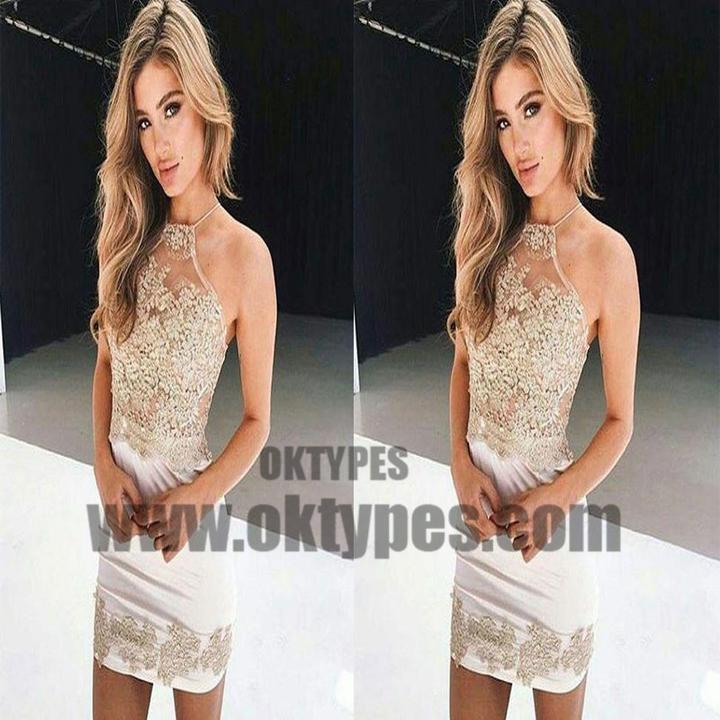 Cheap Sexy Mermaid Lace Halter Tight Homecoming Dresses 2018, TYP0662