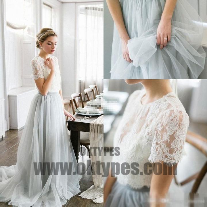 Long Floor Length Wedding Dresses, Top Lace Wedding Dresses, Tulle Wedding Dresses, TYP0350