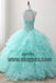 Ball Gown Long Green Sleeveless Open Back Lace up Beads High Neck Prom Dresses, TYP0465