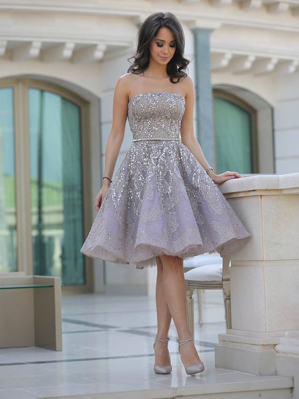 Popular Grey strapless Gorgeous A-line homecoming prom gown dress, TYP Oktypes Popular Grey strapless Gorgeous A-line homecoming prom gown dress, TYP Oktypes