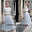 2 pieces Lace Top Half Sleeve Light Grey Tulle Skirt Homecoming Dresses, Popular Homecoming Dresses, TYP0515