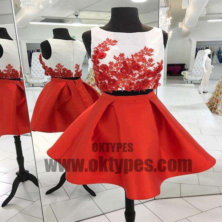 Sexy Two Pieces Unique Red Homecoming Dresses 2018, Homecoming Dresses, TYP0609