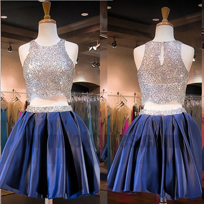 Sparkling Homecoming Dress,Sliver Sequin Homecoming Dress,Two-piece Blue Homecoming Dresses, TYP0763