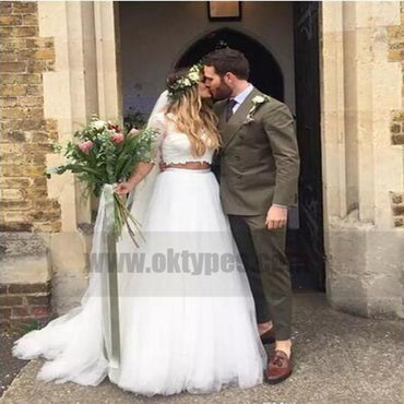 Two piece Wedding Dresses, Beach Wedding Dresses, Top Lace Half Sleeve Wedding Dresses, TYP0776