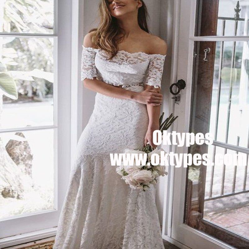 Two Piece Mermaid Off-the-Shoulder Lace Wedding Dresses, TYP0877