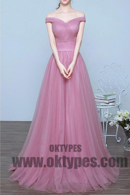 Long Floor Length Tulle Prom Dresses, Off-shoulder Prom Dresses, Zipper Prom Dresses, Simple Prom Dresses, TYP0260