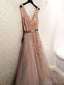 Gorgeous Unique Modest Fashion Young V-neck Neckline A-line Prom Dresses With Beads, TYP1192