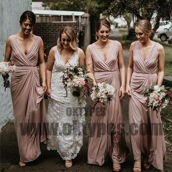Pink Long V-neck And V-back Bridesmaid Dresses, Sexy Bridesmaid Dresses, TYP0593