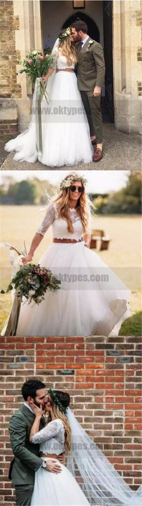 Two piece Wedding Dresses, Beach Wedding Dresses, Top Lace Half Sleeve Wedding Dresses, TYP0776