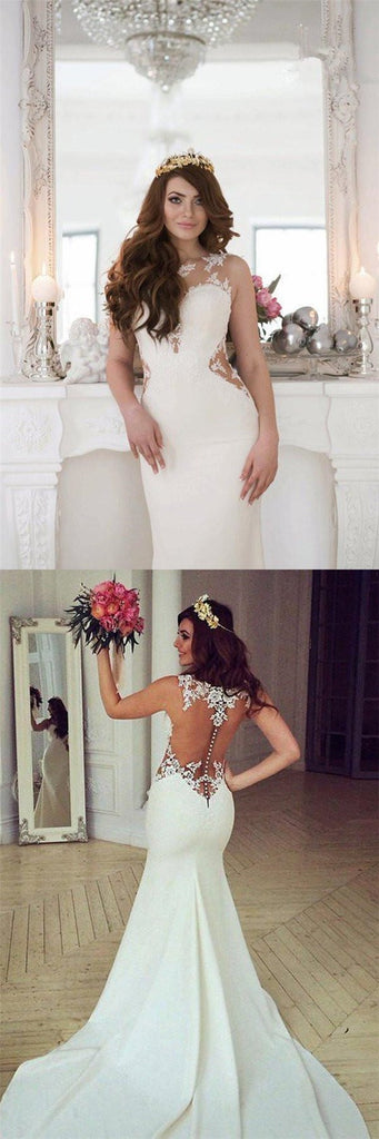 See Through Lace Mermaid Wedding Dresses, Sexy Long Custom Wedding Gowns, TYP1139