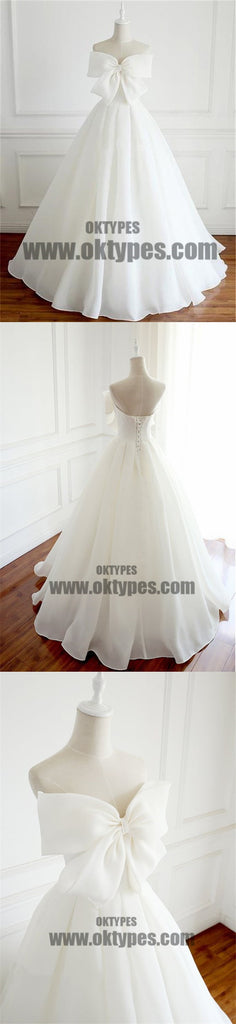 Newest Design Organza Bow A-line Lace Up Wedding Dresses, Chic Popular Wedding Dresses, TYP0604