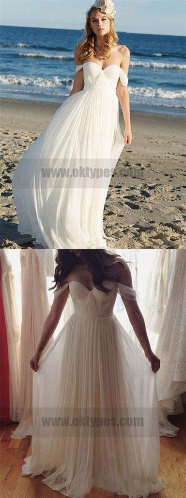 Off Shoulder Unique Casual Cheap Beach Wedding Dresses, TYP0820