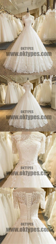 Beautiful Wedding Dresses Off-the-shoulder Ball Gown Lace Ivory Bridal Gown, TYP0685
