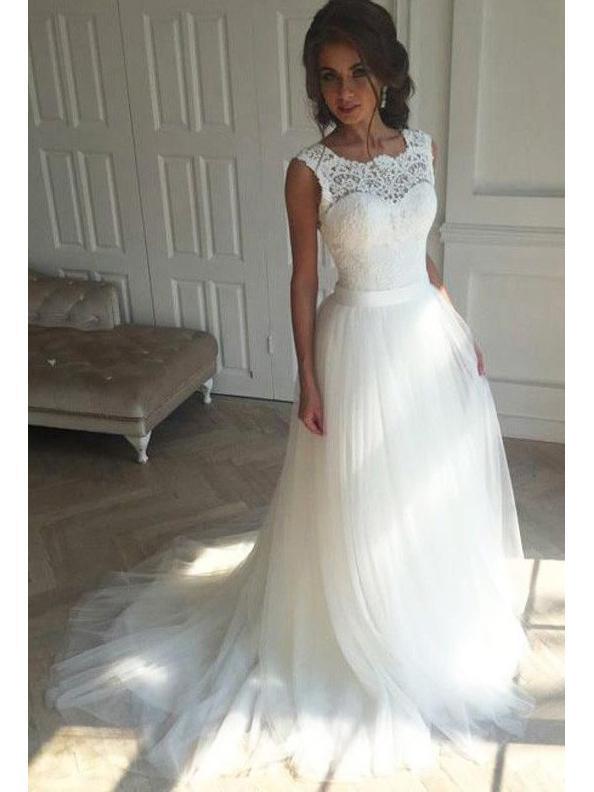 Illusion Lace A-line Cheap Wedding Dresses Online, Cheap Lace Bridal Dresses Online, TYP1176