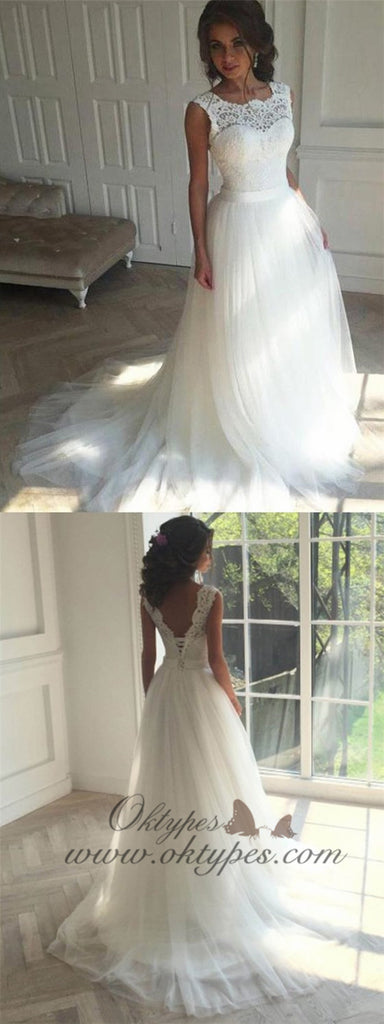 Illusion Lace A-line Cheap Wedding Dresses Online, Cheap Lace Bridal Dresses Online, TYP1176