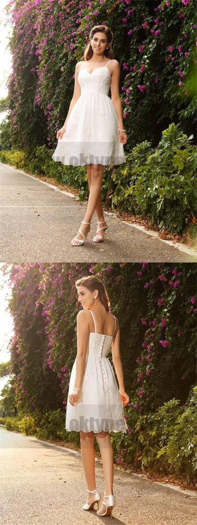 Spaghetti Straps Cheap Lace Short Wedding Dresses Online, TYP0796