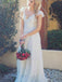 Simple A-Line Scoop Long Cheap Cap Sleeves Lace Beach Wedding Dresses, TYP1078