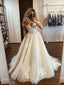 Off-The-Shoulder Tulle Applique A-line Long Cheap Wedding Dresses, WDS0055