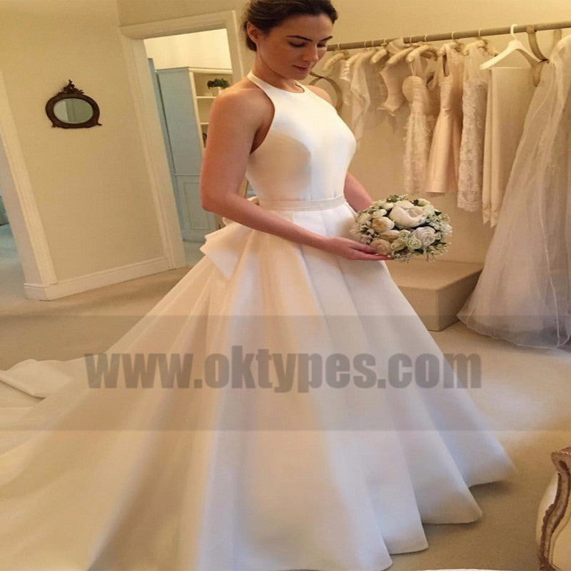 Cheap Modern Wedding Dresses, Halter Wedding Dresses, Satin Wedding Dresses, TYP0758