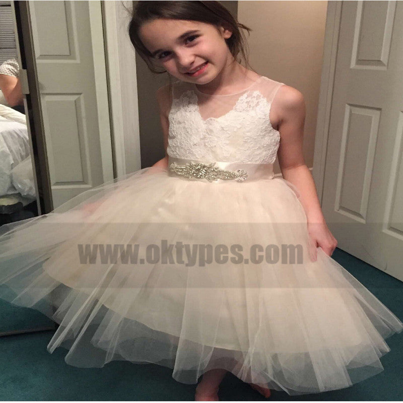 Flower Girl Dress,Tulle Flower Girl Dress,Lace Flower Girl Dresses,Sleeveless Flower Girl Dress With Rhinestone, TYP0741