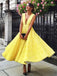 A-Line Deep V-Neck Sleeveless Ankle-Length Yellow Lace Prom Dresses, TYP1277