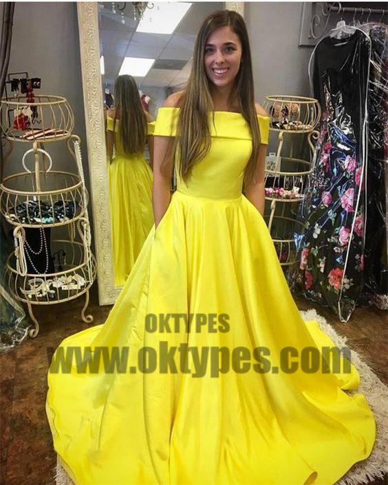 Yellow Long Off Shoulder Floor Length Prom Dresses, Charming Prom Dresses, TYP0673
