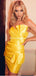 Elegant Strapless Yellow Satin Mermaid Cheap Short Homecoming Dresses, HDS0018